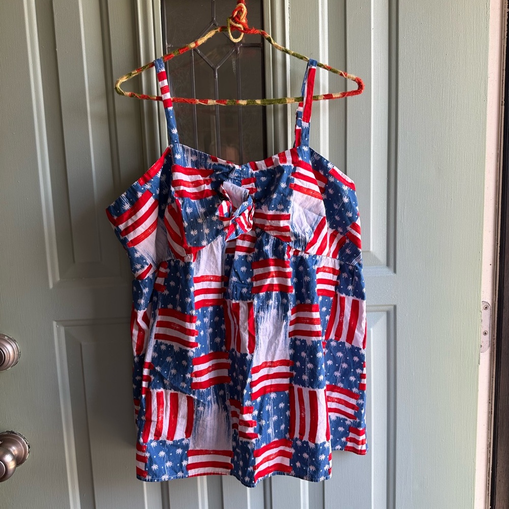 Crown & Ivy Red White Blue Striped Top